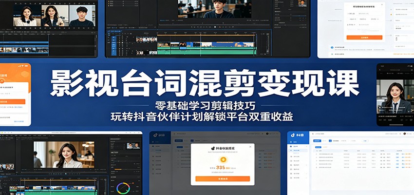 影视台词混剪变现课：零基础学习剪辑技巧，玩转抖音伙伴计划解锁平台双重收益-悟思笔记，一个低调的学习营。