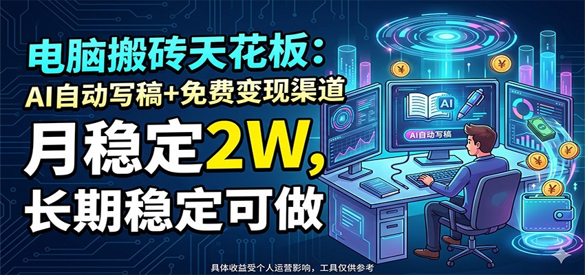 电脑搬砖天花板：AI自动写稿+免费变现渠道，月稳定2W，长期稳定可做-悟思笔记，一个低调的学习营。
