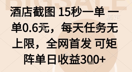 酒店截图15秒一单，一单0.6米，每天任务无上限，全网首发可矩阵单日收益3张【揭秘】-悟思笔记，一个低调的学习营。