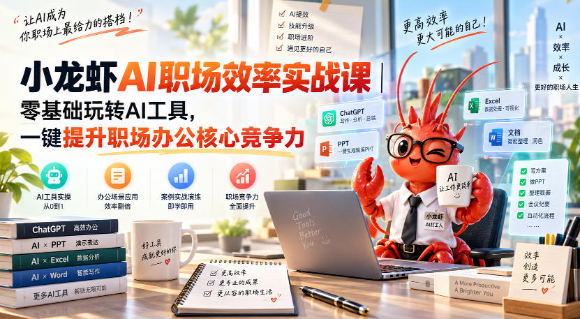 小龙虾AI职场效率实战课｜零基础玩转AI工具，一键提升职场办公核心竞争力-悟思笔记，一个低调的学习营。