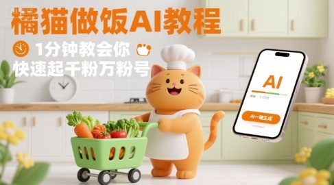 有趣的橘猫买菜做饭视频，用AI一键搞定，1分钟教会你，快速起千粉万粉号-悟思笔记，一个低调的学习营。