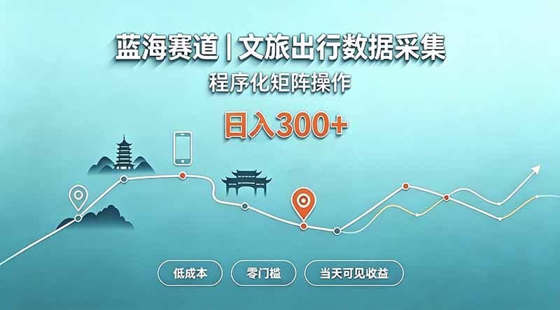 蓝海赛道  文旅出行数据采集  程序化矩阵操作    低成本  零门槛   当天可见收益   日入300+-悟思笔记，一个低调的学习营。