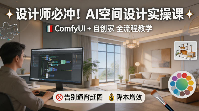设计师必冲！AI空间设计实操课，ComfyUI+自创家全教学，告别通宵赶图，降本增效-悟思笔记，一个低调的学习营。