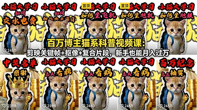 百万博主猫系科普视频课：剪映关键帧+抠像+复合片段，新手也能月入过万-悟思笔记，一个低调的学习营。