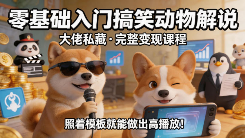 零基础入门搞笑动物解说，大佬私藏完整变现课程，照着模板就能做出高播放-悟思笔记，一个低调的学习营。