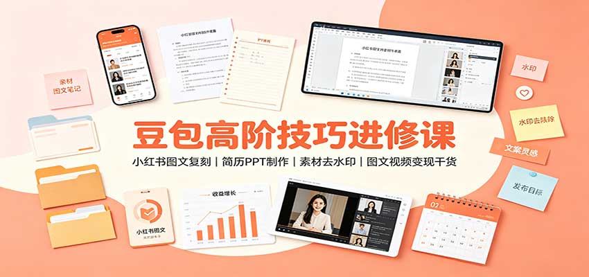 豆包高阶技巧进修课：小红书图文复刻，简历PPT制作，素材去水印，图文视频变现干货-悟思笔记，一个低调的学习营。