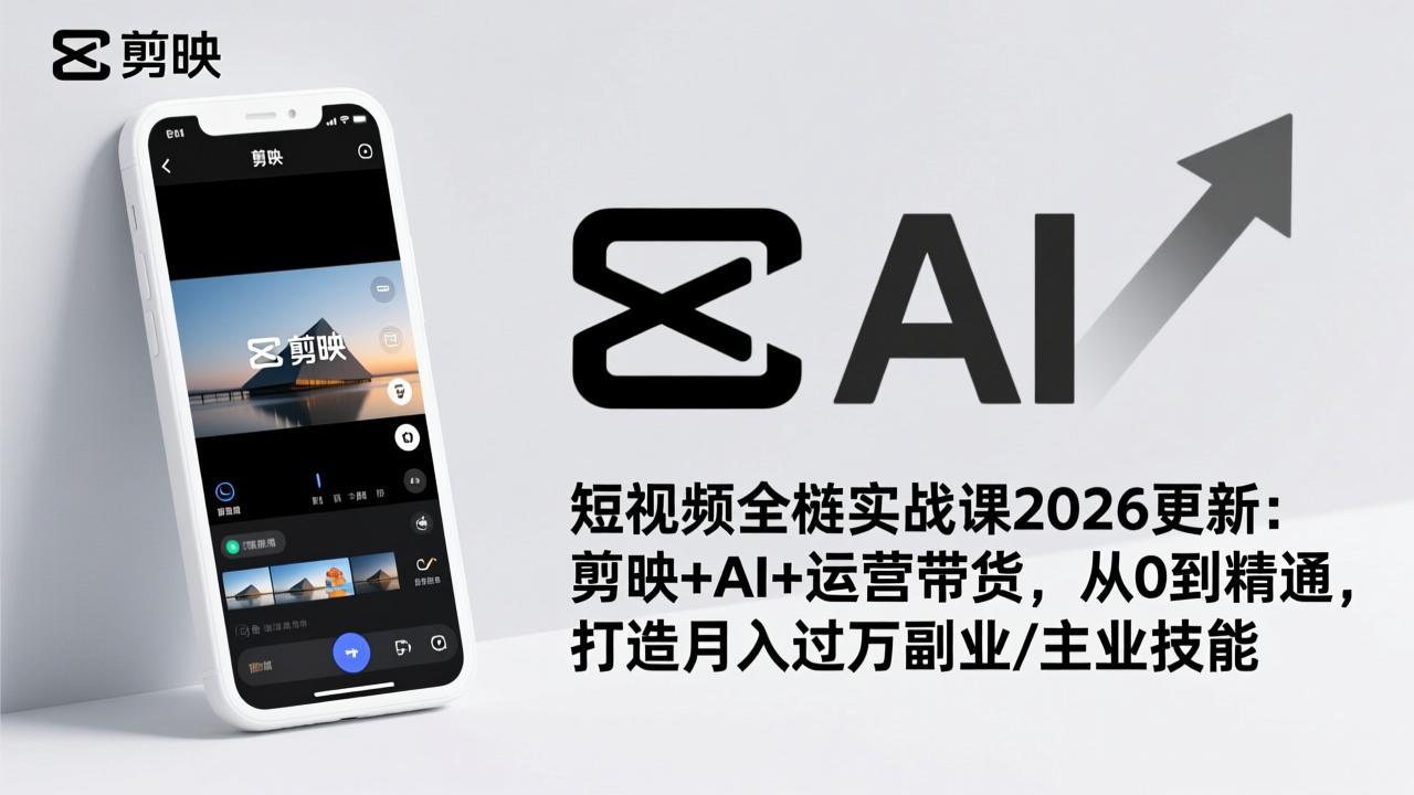 短视频全栈实战课2026更新：剪映+AI+运营带货，从0到精通，打造月入过万副业/主业技能-悟思笔记，一个低调的学习营。