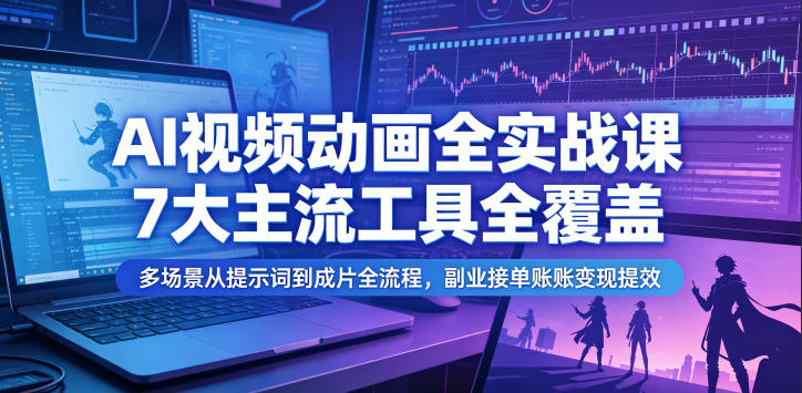 AI视频动画全实战课，7大主流工具全覆盖，多场景从提示词到成片全流程，副业接单账号变现提效-悟思笔记，一个低调的学习营。