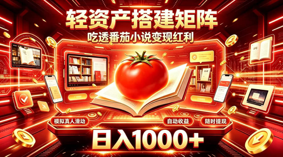 轻资产搭建矩阵，吃透番茄小说变现红利，日入1000+，支持无限矩阵放大【揭秘】-悟思笔记，一个低调的学习营。