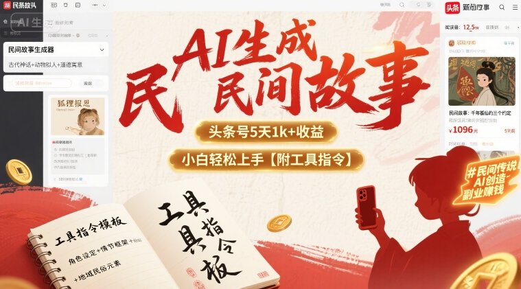 AI生成民间故事，头条号5天1k+，小白轻松上手【附工具指令】-悟思笔记，一个低调的学习营。