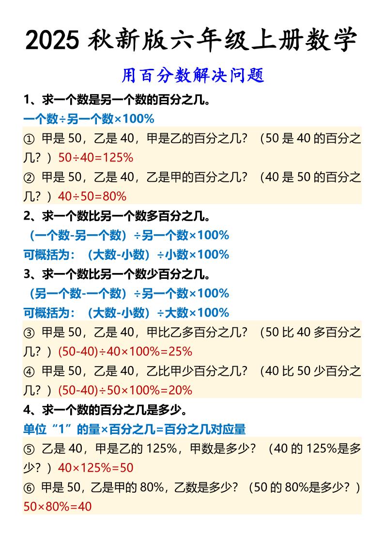【2025秋新版】六年级上册数学用百分数解决问题-悟思笔记，一个低调的学习营。