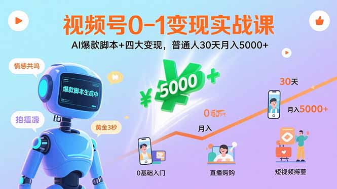 视频号0-1变现实战课：AI爆款脚本+四大变现，普通人30天月入5000+-悟思笔记，一个低调的学习营。