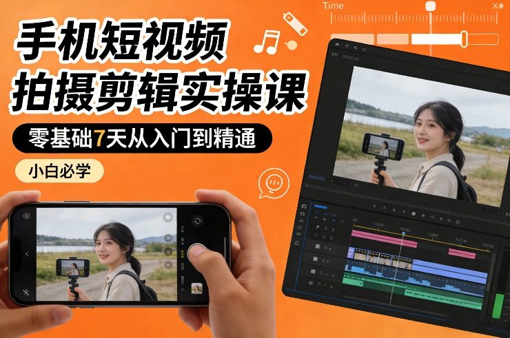 手机短视频拍摄剪辑实操课，零基础7天从入门到精通，小白必学-悟思笔记，一个低调的学习营。