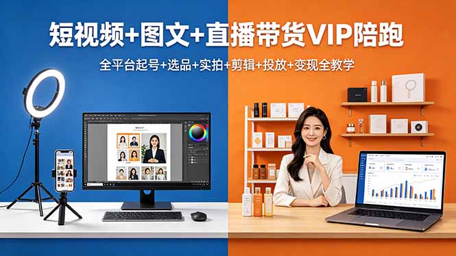 短视频+图文+直播带货VIP陪跑，全平台起号+选品+实拍+剪辑+投放+变现全教学-悟思笔记，一个低调的学习营。