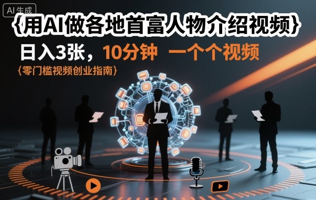 用AI做各地首富人物介绍视频，日入3张，10分钟一个视频-悟思笔记，一个低调的学习营。