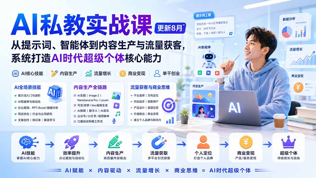 AI私教实战课-更新8月：从提示词、智能体到内容生产与流量获客，系统打造AI时代超级个体核心能力-悟思笔记，一个低调的学习营。