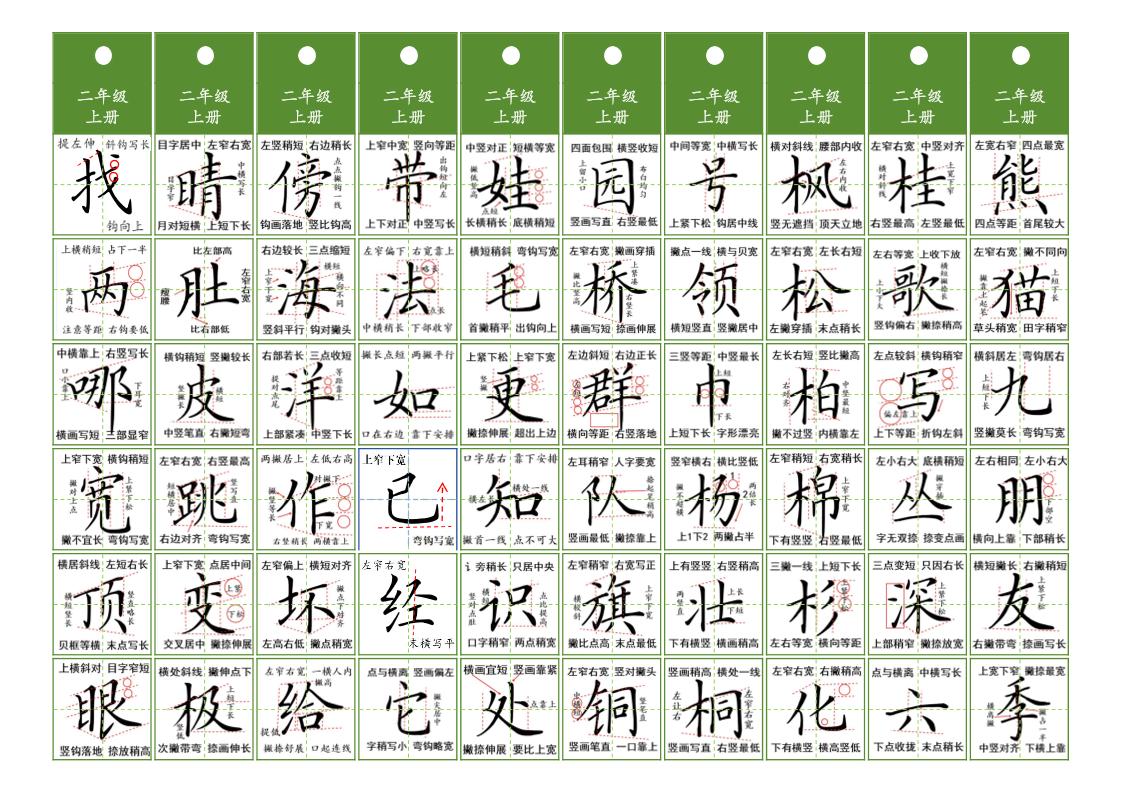 二年级上语文同步精讲字卡（共10页）-悟思笔记，一个低调的学习营。