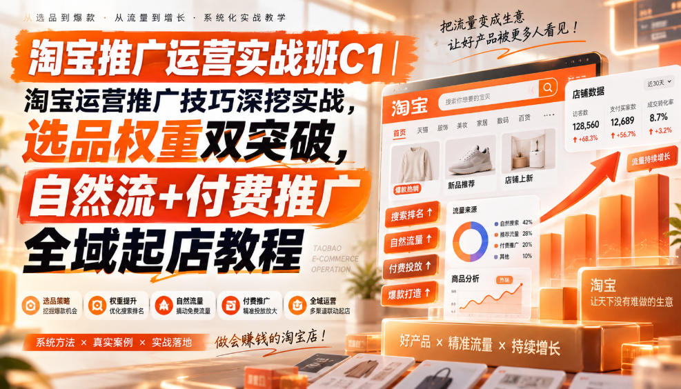 淘宝推广运营实战班C1｜淘宝运营推广技巧深挖实战，选品权重双突破，自然流+付费推广全域起店教程-悟思笔记，一个低调的学习营。