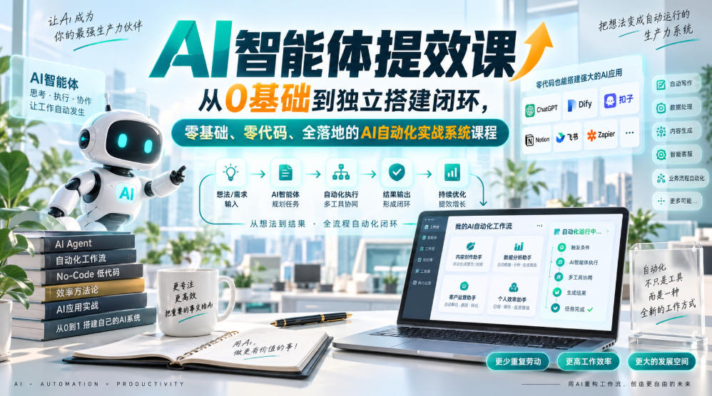 AI智能体提效课，从0基础到独立搭建闭环，零基础、零代码、全落地的AI自动化实战系统课程-悟思笔记，一个低调的学习营。