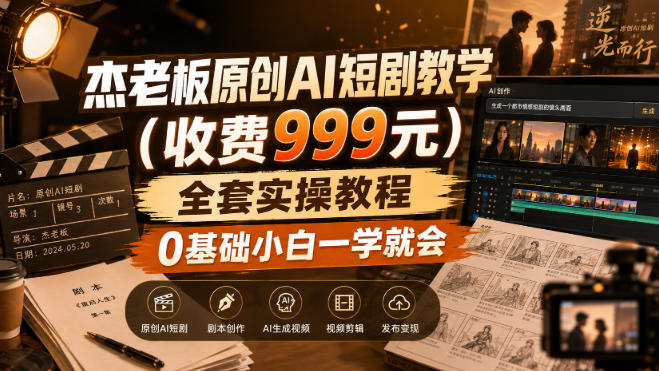 杰老板原创AI短剧教学(收费999元)，全套实操教程，0基础小白一学就会，非搬运技术-悟思笔记，一个低调的学习营。