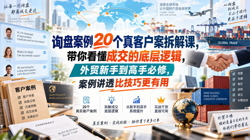 询盘案例20个真客户案拆解课，带你看懂成交的底层逻辑，外贸新手到高手必修，案例讲透比技巧更有用-悟思笔记，一个低调的学习营。