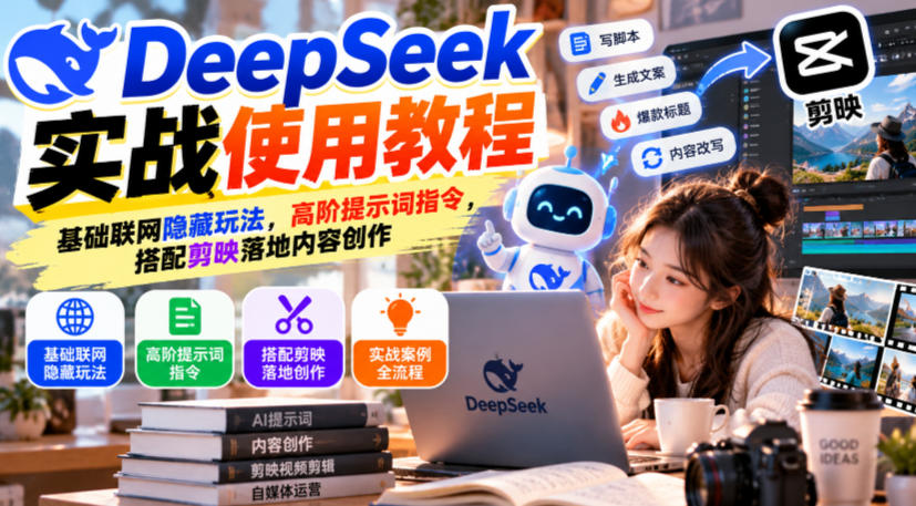 DeepSeek实战使用教程｜基础联网隐藏玩法，高阶提示词指令，搭配剪映落地内容创作-悟思笔记，一个低调的学习营。