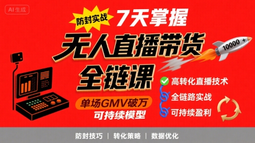 无人直播带货全链防封实战课，7天掌握高转化直播技术，实现单场GMV破万可持续模型-悟思笔记，一个低调的学习营。