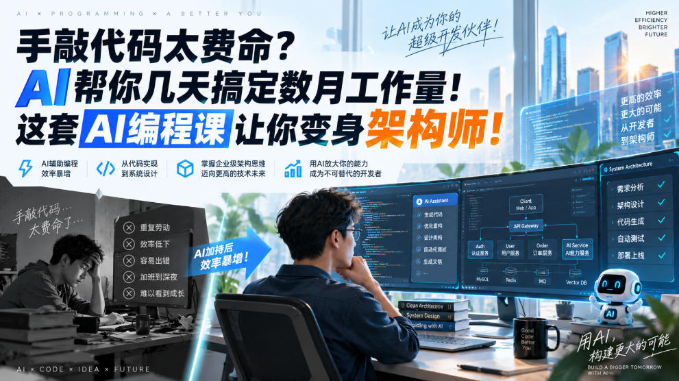 手敲代码太费命？AI帮你几天搞定数月工作量！这套AI编程课让你变身架构师！【原创双语字幕】-悟思笔记，一个低调的学习营。