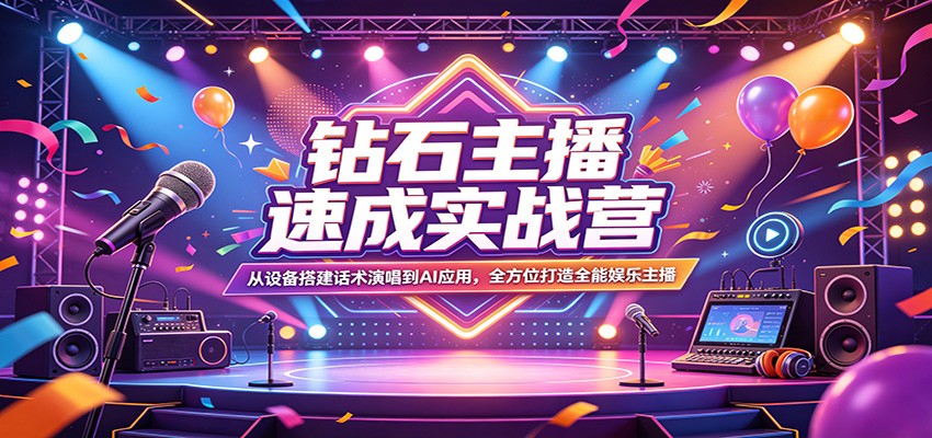 钻石主播速成实战营：从设备搭建话术演唱到AI应用，全方位打造全能娱乐主播-悟思笔记，一个低调的学习营。
