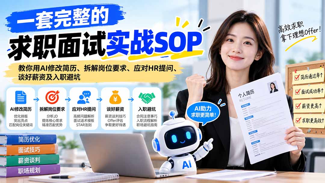 一套完整的求职面试实战SOP：教你用AI修改简历、拆解岗位要求、应对HR提问、谈好薪资及入职避坑-悟思笔记，一个低调的学习营。