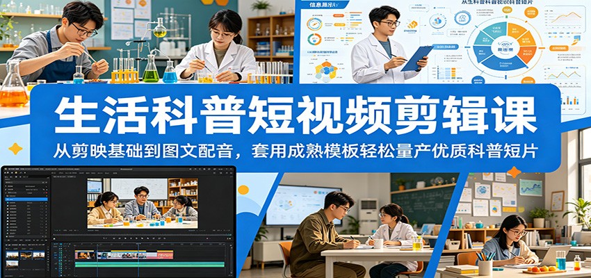 生活科普短视频剪辑课：从剪映基础到图文配音，套用成熟模板轻松量产优质科普短片-悟思笔记，一个低调的学习营。