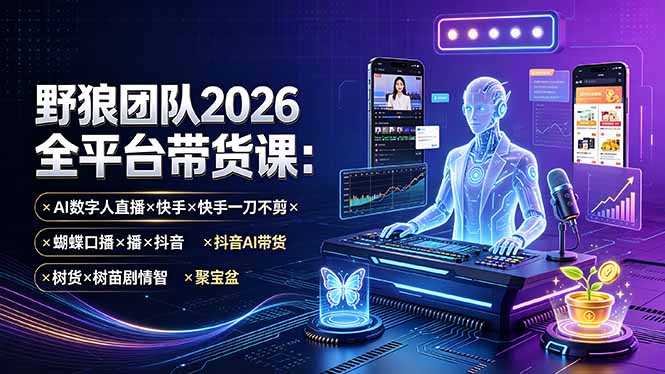 野狼团队2026全平台带货课-7月：AI数字人直播×快手一刀不剪×蝴蝶口播×抖音AI带货×树苗剧情智剪×聚宝盆-悟思笔记，一个低调的学习营。