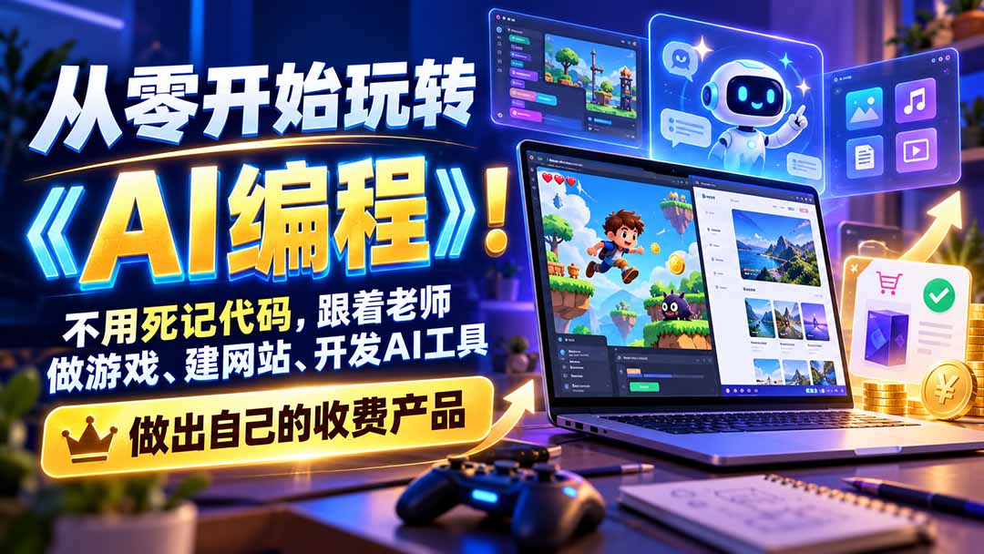 从零开始玩转《AI编程》！不用死记代码，跟着老师做游戏、建网站、开发AI工具，最后完成自己的收费产品-悟思笔记，一个低调的学习营。