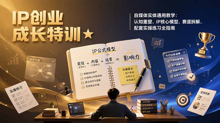IP创业成长特训★自媒体实体通用教学：认知重塑、IP核心模型、赛道拆解、配套实操练习全指南-悟思笔记，一个低调的学习营。