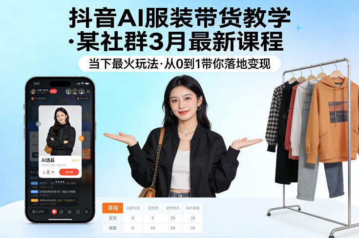 抖音AI服装带货教学，某社群3月最新课程，当下最火玩法，从0到1带你落地变现-悟思笔记，一个低调的学习营。