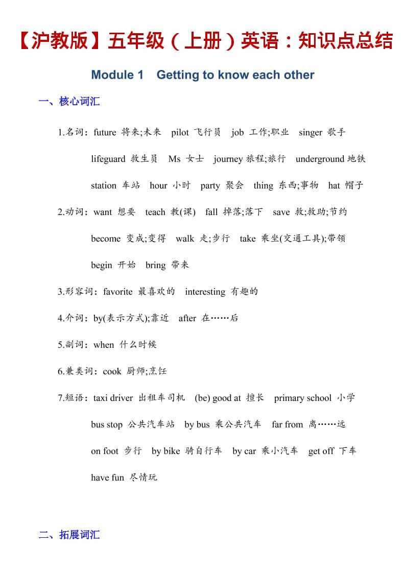 五年级上英语知识点总结《沪教版》-悟思笔记，一个低调的学习营。