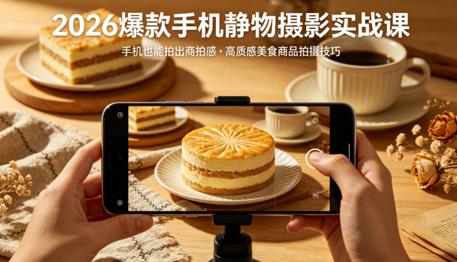 2026爆款手机静物摄影实战课，手机也能拍出商拍感，学会拍出高质感美食商品-悟思笔记，一个低调的学习营。