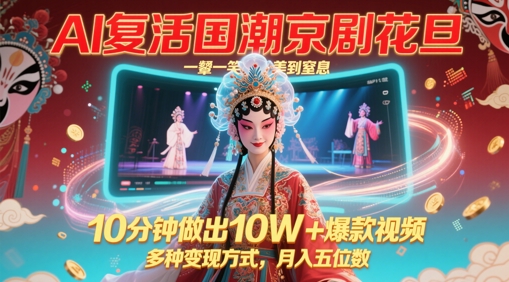 AI复活国潮京剧花旦，一颦一笑美到窒息，10分钟做出10W+爆款视频，多种变现方式，月入五位数-悟思笔记，一个低调的学习营。