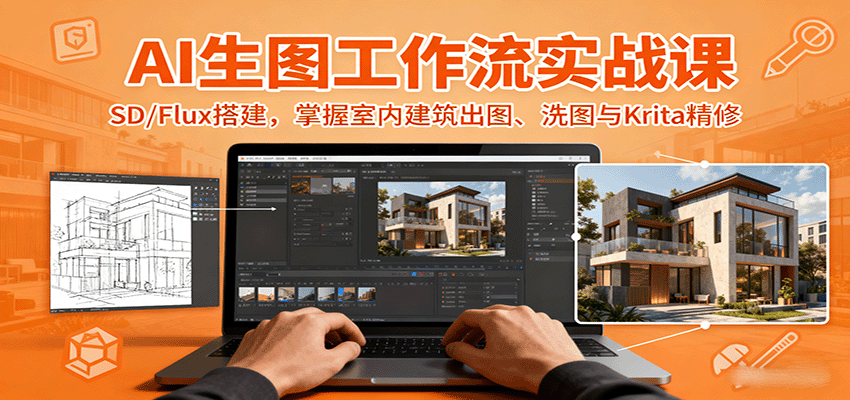 AI生图工作流实战课：SD/Flux搭建，掌握室内建筑出图、洗图与Krita精修-悟思笔记，一个低调的学习营。