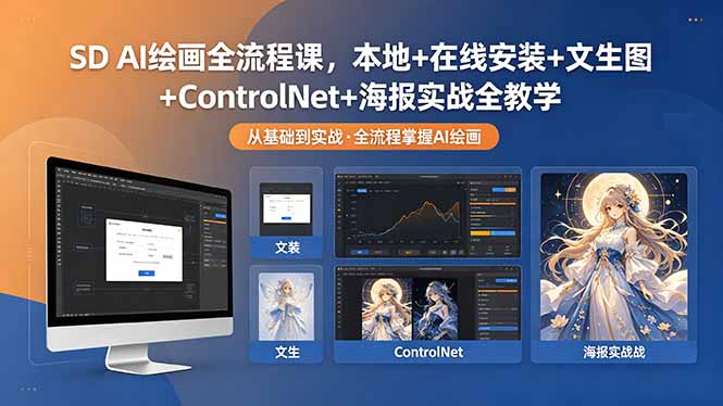 SD AI绘画全流程课，本地+在线安装+文生图+ControlNet+海报实战全教学-悟思笔记，一个低调的学习营。