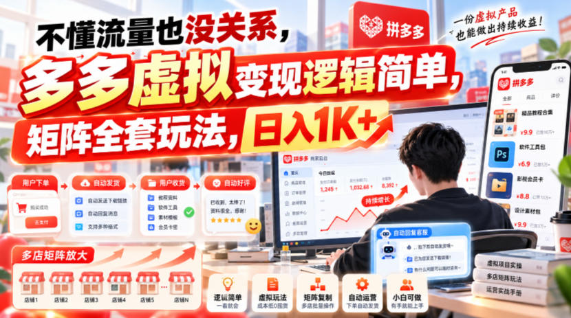 不懂流量也没关系，多多虚拟变现逻辑简单，矩阵全套玩法，日入1K+【揭秘】-悟思笔记，一个低调的学习营。