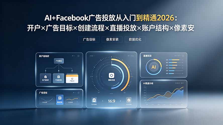 AI+Facebook广告投放从入门到精通2026：开户×广告目标×创建流程×直播投放×账户结构×像素安装×AI赋能-悟思笔记，一个低调的学习营。