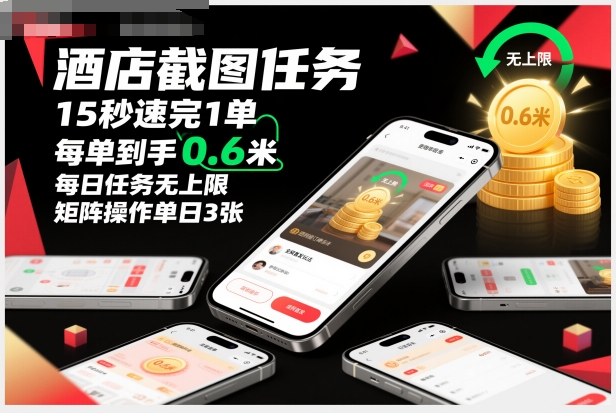 酒店截图任务，15秒速完1单，每单到手0.6米，每日任务无上限，全网首发玩法，矩阵操作单日3张【揭秘】-悟思笔记，一个低调的学习营。