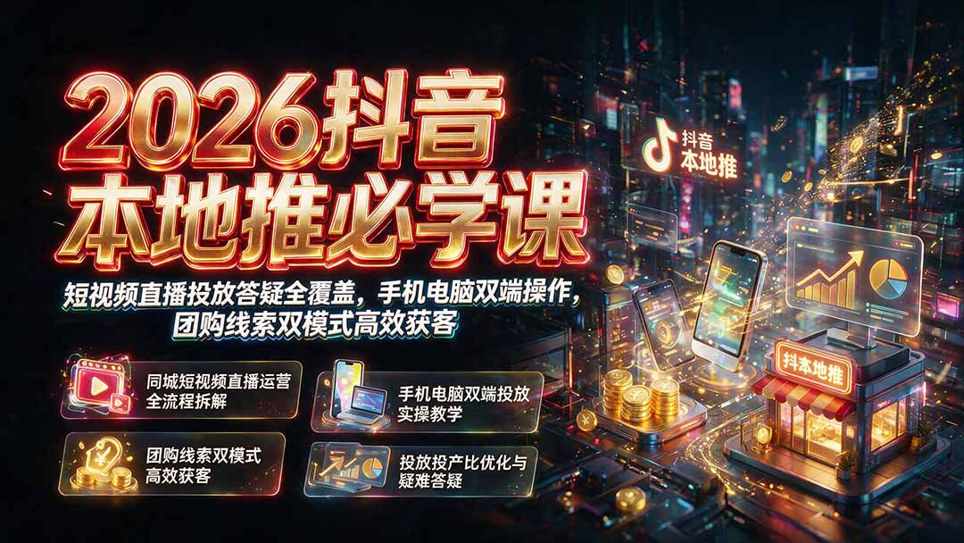 2026抖音本地推必学课｜短视频直播投放答疑全覆盖，手机电脑双端操作，团购线索双模式高效获客-悟思笔记，一个低调的学习营。
