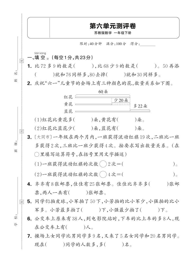 新一下苏教版数学第六单元测试卷（含答案）-悟思笔记，一个低调的学习营。
