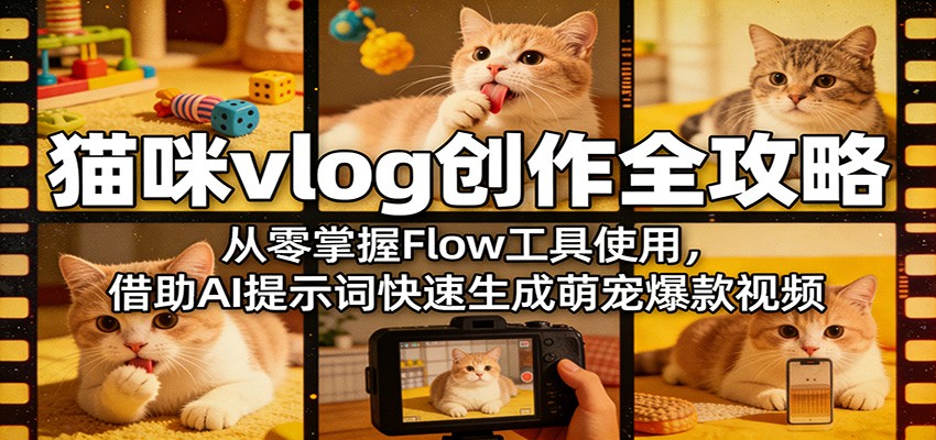 猫咪vlog创作全攻略：从零掌握Flow工具使用，借助AI提示词快速生成萌宠爆款视频-悟思笔记，一个低调的学习营。