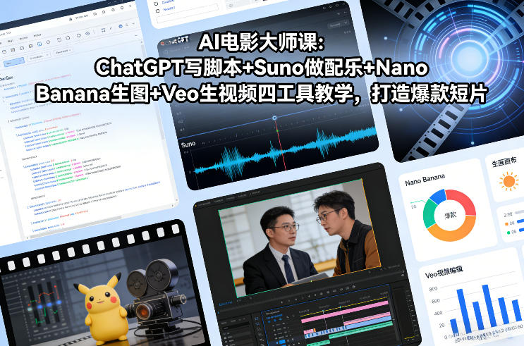 AI电影大师课：ChatGPT写脚本+Suno做配乐+Nano Banana生图+Veo生视频，打造爆款短片-悟思笔记，一个低调的学习营。