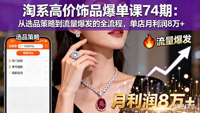 淘系高价饰品爆单课74期：从选品策略到流量爆发的全流程，单店月利润8万+-悟思笔记，一个低调的学习营。