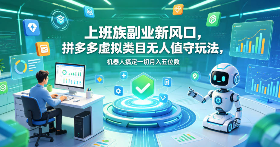 上班族副业新风口，拼多多虚拟类目无人值守玩法，机器人搞定一切月入五位数【揭秘】-悟思笔记，一个低调的学习营。