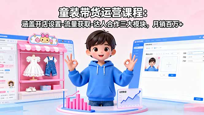 童装带货运营课程：涵盖开店设置-流量获取-达人合作三大模块，月销百万+-悟思笔记，一个低调的学习营。